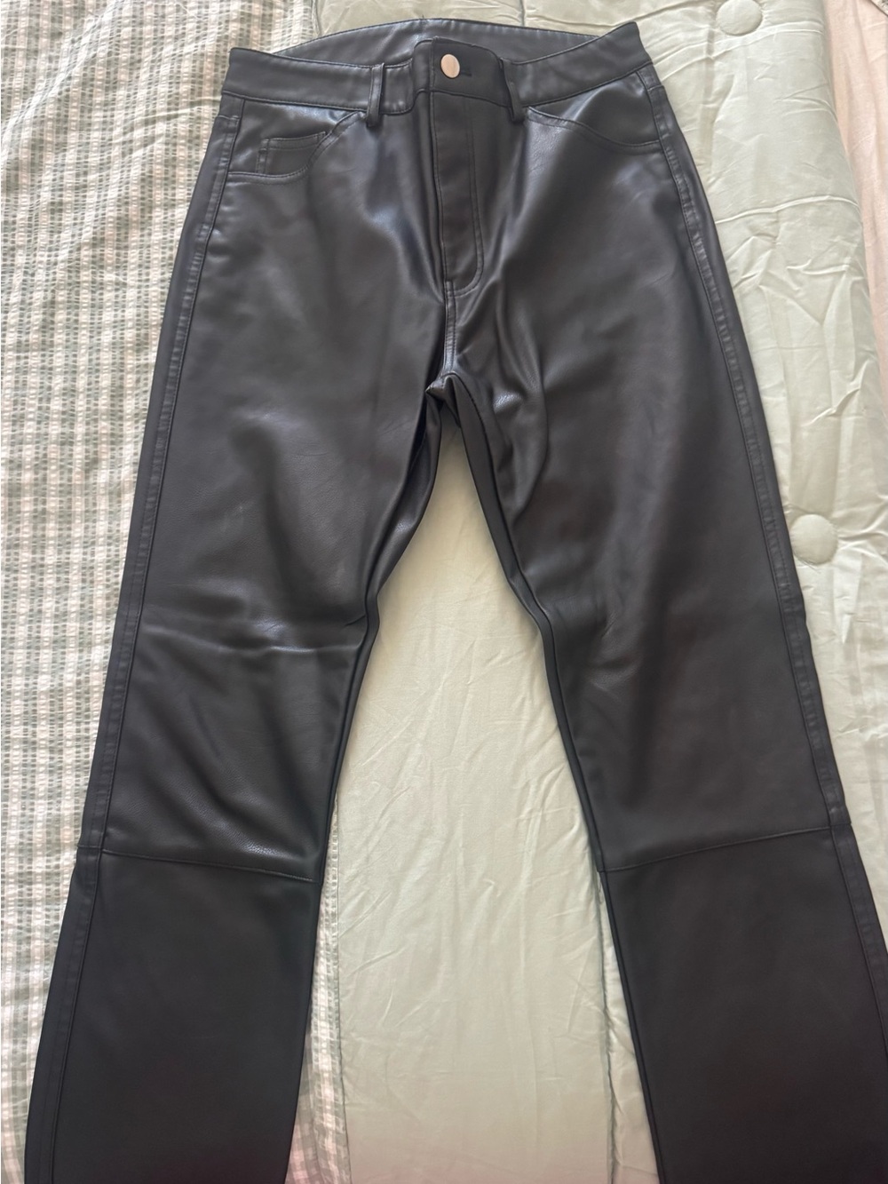 H&M Black Faux Leather Straight Leg Pants - Size 8